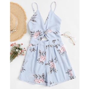 Lovely floral blue bow back romper